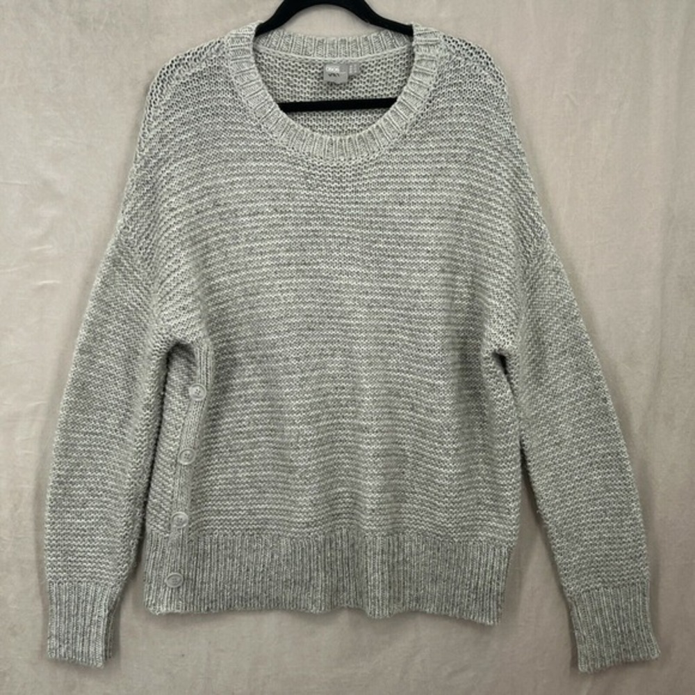 Asos Sweater Womens 10 Gray Acrylic Wool Blend Chunky Open Knit Neutral Cozy
